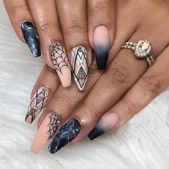 Sethexy Halloween Ballerina Nails Press On Black Nail Tips Aesthetic False Nails Pack of 24 Acrylic Nails Stick on for Women and Girls