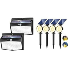 nipify 2 Stück Solarlampen für Außen mit Bewegungsmelder + 4 Stück 53 LED Solar Strahler Gartenleuchten
