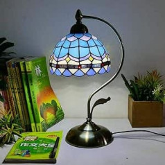 Table Lamp, Tablep Mediterranean Blue Stained Glass Bedside Table with 20 cm Desk Lamp for Bedroom and Living Room, A