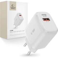 Tech-Protect C20W USB-A USB-C PD QC 20W tīkla lādētājs - balts