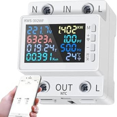 Electric Meter 3 Phase Wi-Fi, 63 A 270 V Three-Phase Smart Meter, Multifunctional Electricity Meter, Digital Smart Meter with Power Outage, Over Temperature, Under Voltage, Overcurrent, Over