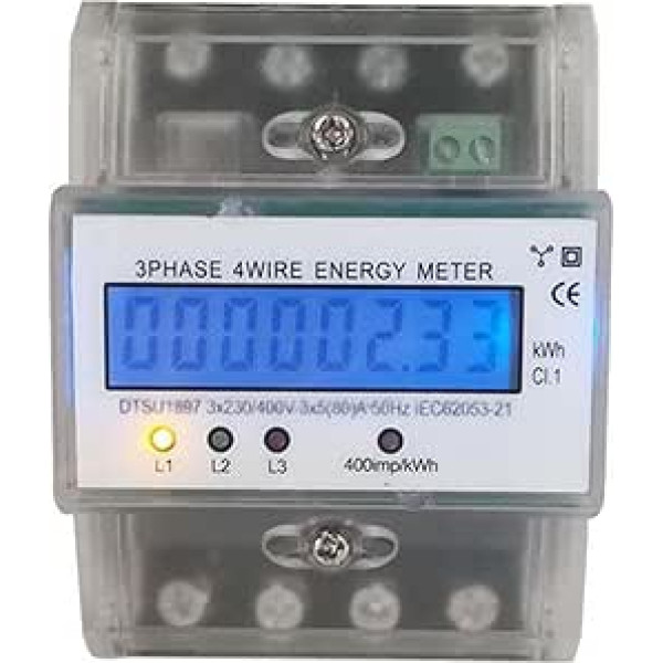 Digitaler Stromzähler DTSU1897, 3-phasig 4-adrig, 230V/400V, 5-80A, LCD-Anzeige, Impulsausgang 400 Imp/kWh, Schienenmontage, IP51, für industrielle und Private Anwendungen