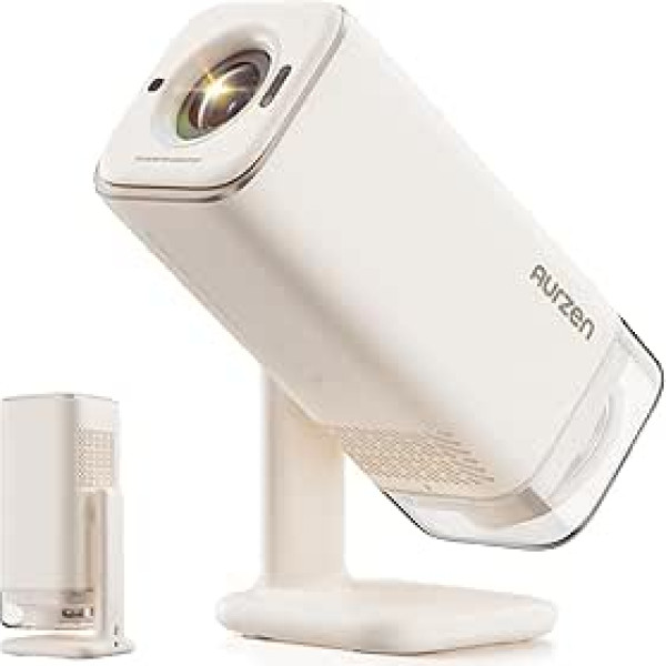 Aurzen Boom Air Mini Projector with Google TV & NetfIix, 4K Supported, Rechargeable via USB-C, Smart Projector - Dolby Audio, Outdoor Projector with WiFi & Bluetooth, TOF Auto Focus, Rotating Stand