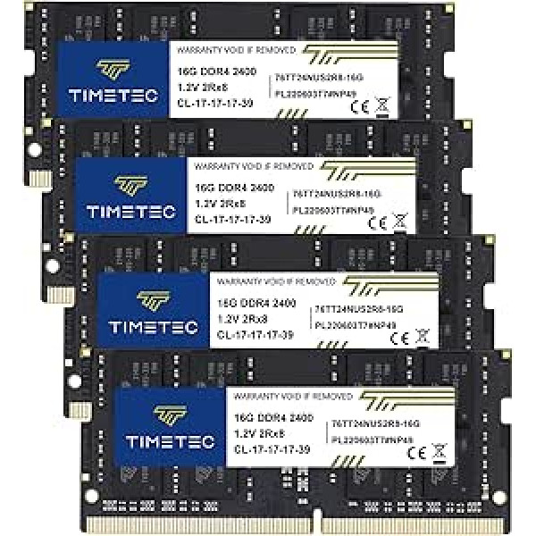 Timetec 64GB Kit (4x16GB) DDR4 2400MHz PC4-19200 Non-ECC Unbuffered 1.2V CL17 2Rx8 Dual Rank 260 Pin SODIMM Laptop Notebook PC Computer Memory RAM Module Upgrade (64GB KIT (4x16GB) ))
