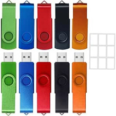 USB Sticks 8GB Pack of 10 Rotate USB 2.0 Memory Stick 8GB Colourful Flash Drive with Blank Stickers