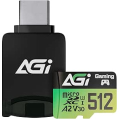 AGI TF138 Micro SDXC Memory Card 512GB with Adapter and Reader 3 in 1 microSDXC A2 U3 V30 Read Speed up to 170MB/s for Drone/DashCam/Camera/Phone/Switch/PC/Tablet