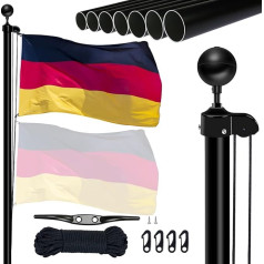 NQ 20 ft Flagpole, 6 m, Sturdy, Aluminium Flagpole, Height Adjustable, Flag Pole Set for Outdoor Use, German Flagpole (Black)