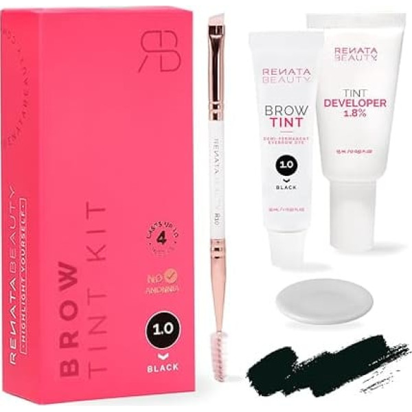 RB RENATA BEAUTY Eyebrow Colour Set - Brow Dye Set Including Developer & Styling Brush - Eyebrow Dye Kit - Eyebrow Dye Kit with Up to 4 Weeks Hold - Brow Tint for Natural Look [Black]