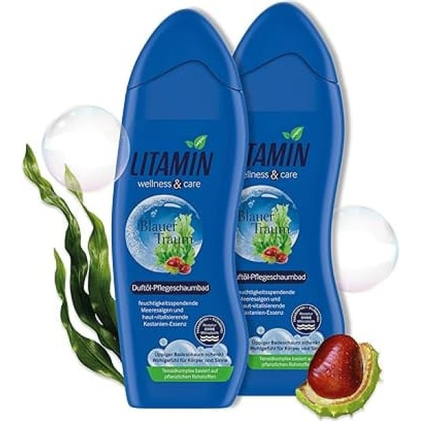 Pack of 2 Litamine Blue Dream Fragrance Care Foam Bath (2 x 750 ml) - with Seaweed and Chestnut Essence Gently Cleans and Contains No Microplastic Particles, Paraben and Silicone Free