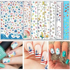 TailaiMei 1000 x 3D Summer Nail Art Stickers Self Adhesive 8 Large Sheets