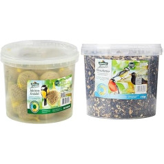 Dehner Natura Wild Bird Food, Fat Balls with Net, 30 Pieces (3 kg) & Natura Wild Bird Food, Scattered Food in Bucket, 3 kg