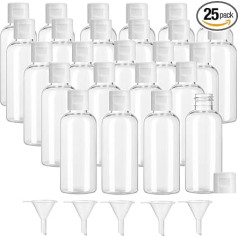 25 x White Empty Plastic Bottles with Flip Lid for Toiletries, Liquids, Shampoo, Lotion, Conditioner,