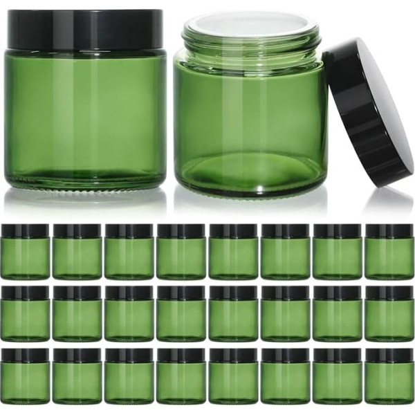 KEYWING Small Jars with Black Lids 4 Oz Pack of 24 Green Cosmetic Jars Round Jar with Inner Liners for Lotions, Cream, Powders and Ointments