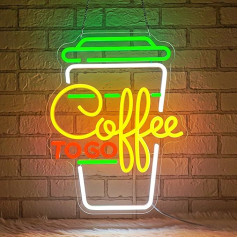 Coffee To Go Neon Sign, Coffee Cup Neon Sign for Wall Decoration, Dimmable LED Coffee Neon Light, USB Coffee Light Advertisement to Takeout, Cafe, Shop, Bar, Kitchen, Restaurant