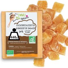 [MA] bio-épicerie | Organic Candied Ginger with Reduced Sugar Content in Cubes | 440 g | Certified Organic | Candied Fruit | No Preservatives | Ideal for Baking & Snacking