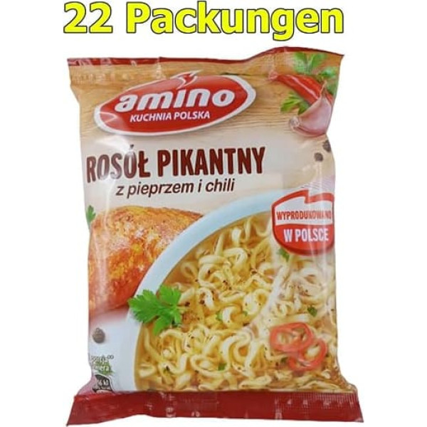 Amino Polish Instant Noodle Soup with Chicken Meat Flavour with Chili Pack of 22 (22 x 58 g)