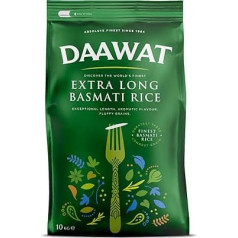 Daawat Extra Long Basmati Rice with Exceptional Length, Aromatic Flavour, Fluffy Grains, Elongates up to 24 mm when Cooked, Non-Sticky and Ideal for All Types of Dishes - 10 kg
