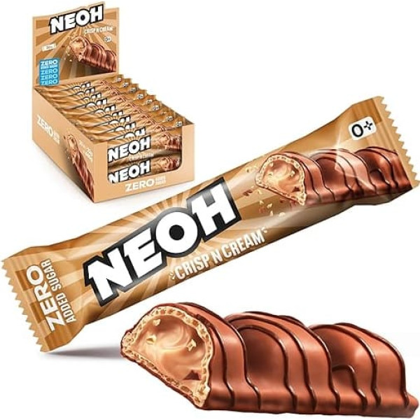 NEOH Zero Added Sugar Crisp and Cream, Milk Hazelnut Cream with Cocoa Cover, Vegetarian & Low Carb, 3 g Net Carbohydrates per Serving, The Healthy Alternative, 20 x 22 g Crisp n Cream