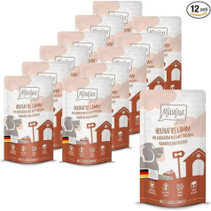 MjAMjAM - Premium Wet Food for Dogs - Quetschie - Hearty Lamb on Cooked Rice with Fresh Tomatoes and Chia Seed, Pack of 12 (12 x 125 g), Gluten-Free with Extra Meat