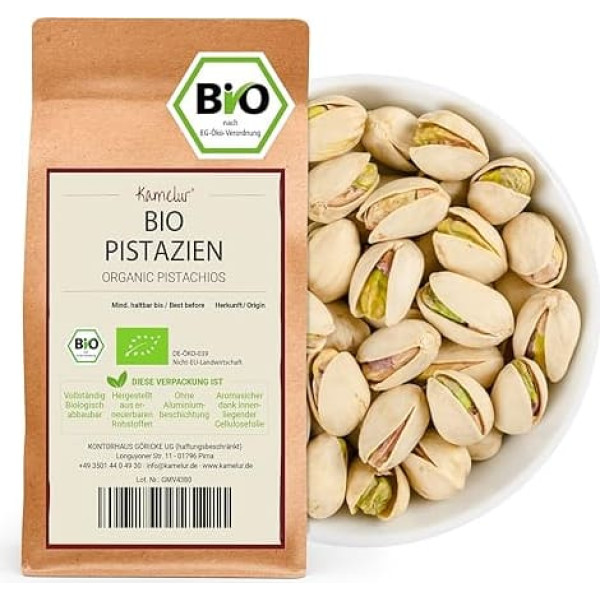 Kamelur 1 kg Organic Pistachio Roasted and Salted, in a Bowl - Salted and Roasted Organic Pistachio Seeds Organic, Snack in Storage Pack