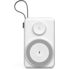 Power banka 10000mAh LED USB-C USB-A Lightning MagSafe Apple Watch - balta