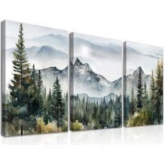 Dazzlewall 3 x Framed Wall Art Decor Forest Mountain Watercolour Painting Forest Modern Nature Landscape Poster for Office Bedroom Living Room Decor 12 x 16 Inches