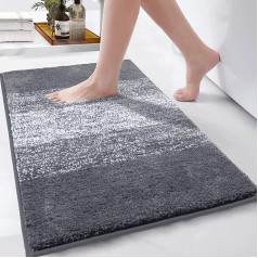 Super Soft Bath Mats Grey Microfibre High Pile Bathroom Rug Non-Slip Machine Washable Bath Mat Shower Mats Absorbent Bath Mat 60 x 90 cm