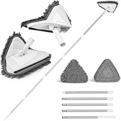 JEHONN Floor Mop with Long Handle, 202 cm, Improved 180° Foldable Wall Mop with 2 Replacement Microfibre Chenille Pads for Ceiling, Painted Walls, Windows, Floor, Baseboard (White)