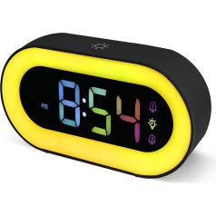 Digital Children's Alarm Clock with Night Light for Girls Boys Teenagers Dual Alarms 18 Ringtones Snooze Modes 12/24 Hours 5 Volume Adjustments Black