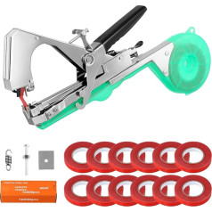 QWORK Plant Binding Machine, Garden Tying Tool with 13 Rolls of Adhesive Tape, Garden Vine Tying Tape Tool with Clips, Binding Machine, for Grapes, Cucumbers, Tomatoes
