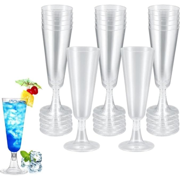 Plastic Champagne Glasses, Pack of 25, 160 ml, Reusable Champagne Glasses, Mimosa for Champagne Reception, Wedding, Birthday, Picnic, Party (Silver)