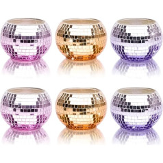Tea Light Holder Set of 6, Glitter Mosaic Candle Holder Glass with Colour Gradient, Romantic Handmade Tea Light Glasses with Mirror Glass, Colourful Lantern for Birthday, Christmas, Party