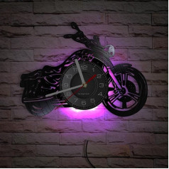 Vinyl Wall Clock Motorcycle Shape Black with LED Night Light Decorative Wall Clocks for Living Room Gift for Home Decor (with Lights)