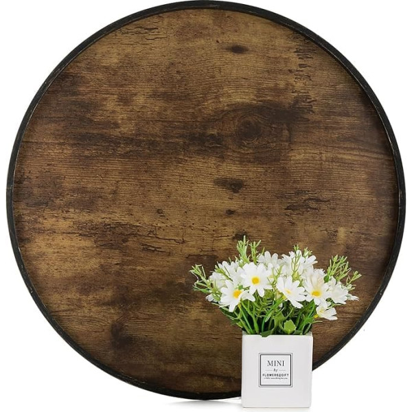 Hanobe Serving Tray Wooden Tray Decoration: Round Large Wooden Decorative Tray Wooden Plate 45 cm for Ottoman - Vintage Rustic Wooden Plate Brown Wooden Plate for Living Room
