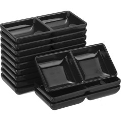 sourcing map MF Square Dipping Bowls, Small Black Side Dishes with 2 Compartments, Divided Spice Plates, Soy Bowls for Condiments, Desserts, Home, BBQ Party, Picnic, Restaurant, 12