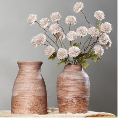 Rustic Farmhouse Flower Vase, Vintage Terracotta Vase for Home Decoration, Living Room Table, Bookcase, Mantle, Entrance Decoration, 2 Pack