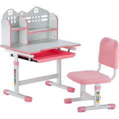 VEVOR Children's Desk Set, Work Table and Chair, Height Adjustable (53-71 cm), Load Capacity (100 kg) with Bookshelf and Drawers for Bedroom, Study, School, Pink