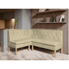 Corner Bench for Dining Room - Kitchen Corner Bench with Storage Container - Modern Sitting Area Kitchen - Fabric Velour - Padded Backrest - Beige - Monolith 04-140 x 200 cm
