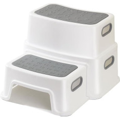 Children's Step Stool, 2 Levels, Robust Stool, Two-Tier Step Stool for Bathroom, Sink and Toilet, Anti-Tilt and Non-Slip, Safe for Toddlers, Polypropylene (PP), White