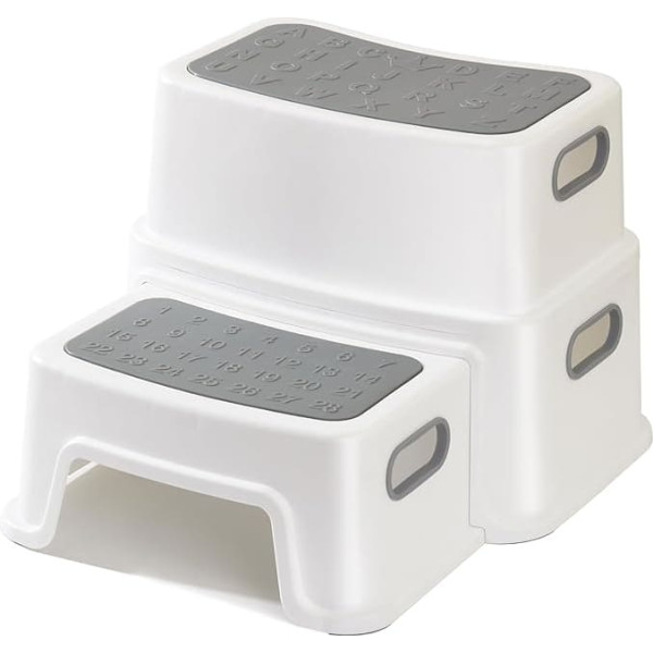 Children's Step Stool, 2 Levels, Robust Stool, Two-Tier Step Stool for Bathroom, Sink and Toilet, Anti-Tilt and Non-Slip, Safe for Toddlers, Polypropylene (PP), White