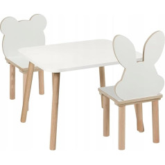 Children's Table with 2 Chairs Set 50 x 60 x 47 cm Made of Wood, Bear and Rabbit Design, Children's Room Furniture