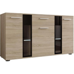 Salsa Chest of Drawers Highboard Sideboard Cabinet Natural Tones Multi-Purpose Cabinet Living Room Cabinet Sideboard (with Blue LED Lighting, Sonoma Oak)