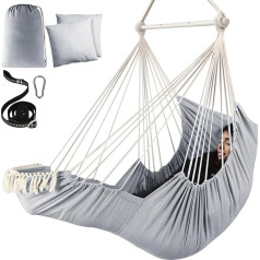 Chihee Hanging Chair, Hanging Swing, 2 Cushions Included, Durable Spreader Bar, Hanging Chair Made of Cotton Fabric, Side Pocket, Large Tassel Chair Set, Footrest Support, Lower Leg, Foot, Comfortable