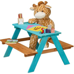 Relaxdays Children's Garden Picnic Bench Seat Set 51 x 90 x 78 cm Wooden Blue / Brown