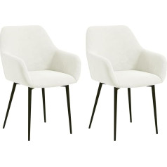 HOMCOM Set of 2 Upholstered Nordic Style Dining Room Chairs, Fabric Kitchen Chairs with Armrests and Steel Legs for the Living Room, 54 x 57 x 80 cm, White/Cream