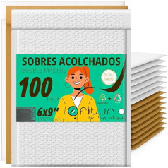 OFITURIA Mix Bubble Envelopes 150 x 220 mm Polyethylene, Kraft and White, Self-Adhesive Mailing Bags, Padded Packaging for Office, E-Commerce and Shipping (Pack of 100)