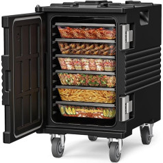 90 Litre Insulated Thermal Box Made of LLDPE with Rotating Wheels, Handles, Stainless Steel Latch 304, Stackable Thermal Boxes for Food, Professional Warming Box for up to 6 GN Containers (Not