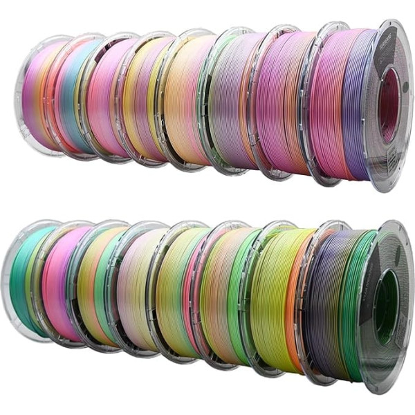 3D-Drucker-Filamentbündel, Regenbogen-Pla-Filamentfarbe, 1,75 mm, mehrfarbig, PLA, für die meisten FDM-3D-Drucker, 1 kg x 16 Spulen