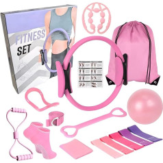 Pilates Set for Women Pilates Equipment Essential Starter Kit with Ring, Socks, Small Yoga Ball, Resistance Bands, Bag - Beginner Accessories for Core Strength, Home, Travel, Workouts