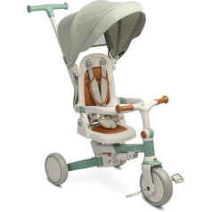 Cartero 3-in-1 Tricycle with Push Bar & Balance Bike & Children's Bicycle from 18 Months - with Reclining Function, Rotating Seat, Roof, Rubber Wheels, 5-Point Harness, Foldable - Toyz Faro Green